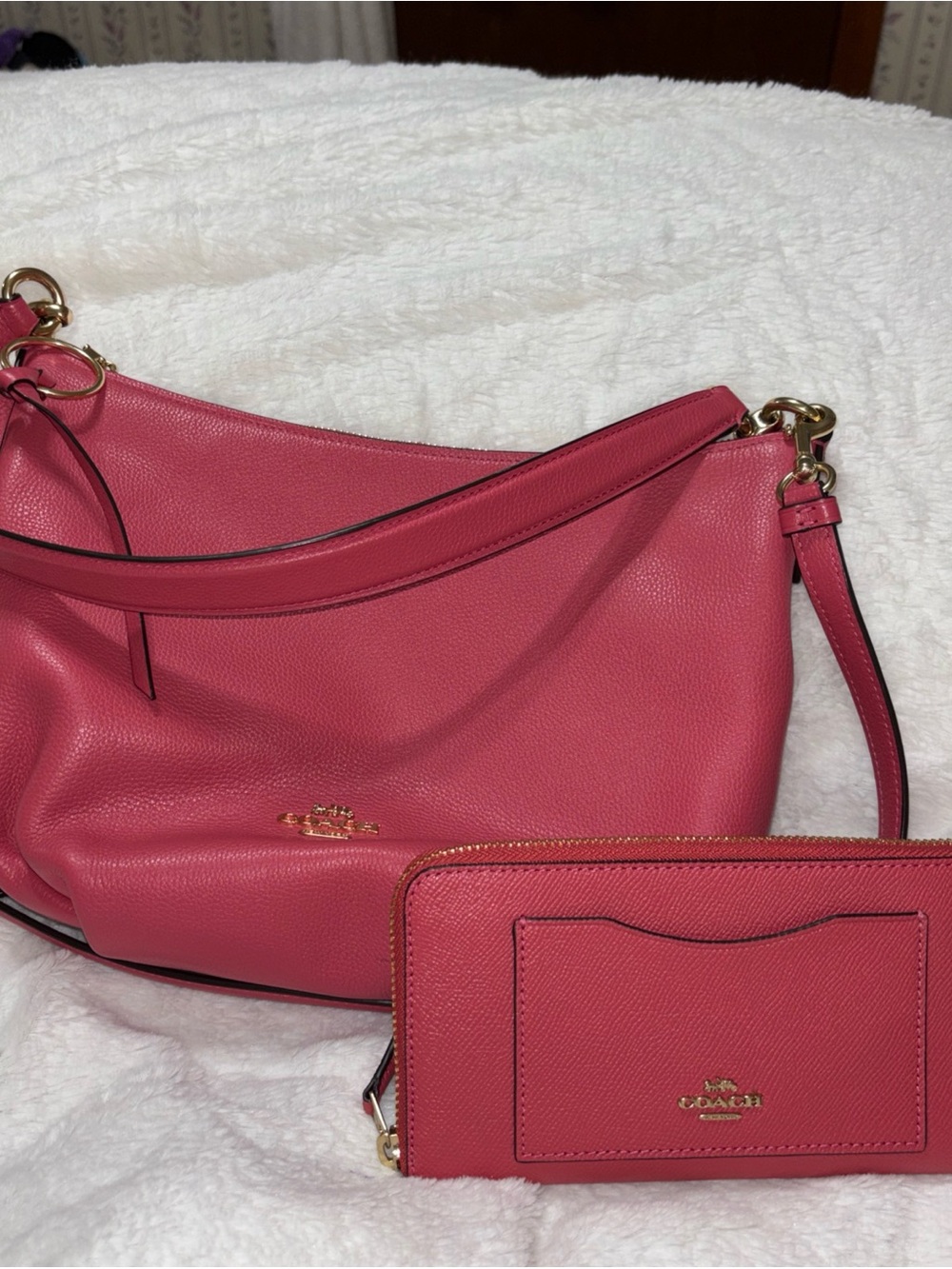 Coach Rose Pink Pebbled Leather Shoulder Bag with Wallet